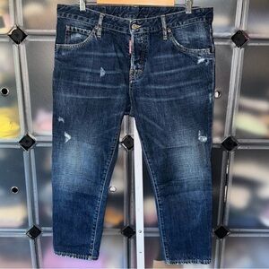 DSQUARED2 Cool Girl Cropped Jean in Lightly Distressed Dark Blue Sz IT 46/US 10